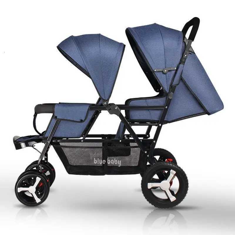 Twin Baby Stroller Front and Back Seat Lightweight Foldable Double Sitting and Lying Stroller Second Baby Stroller W250910