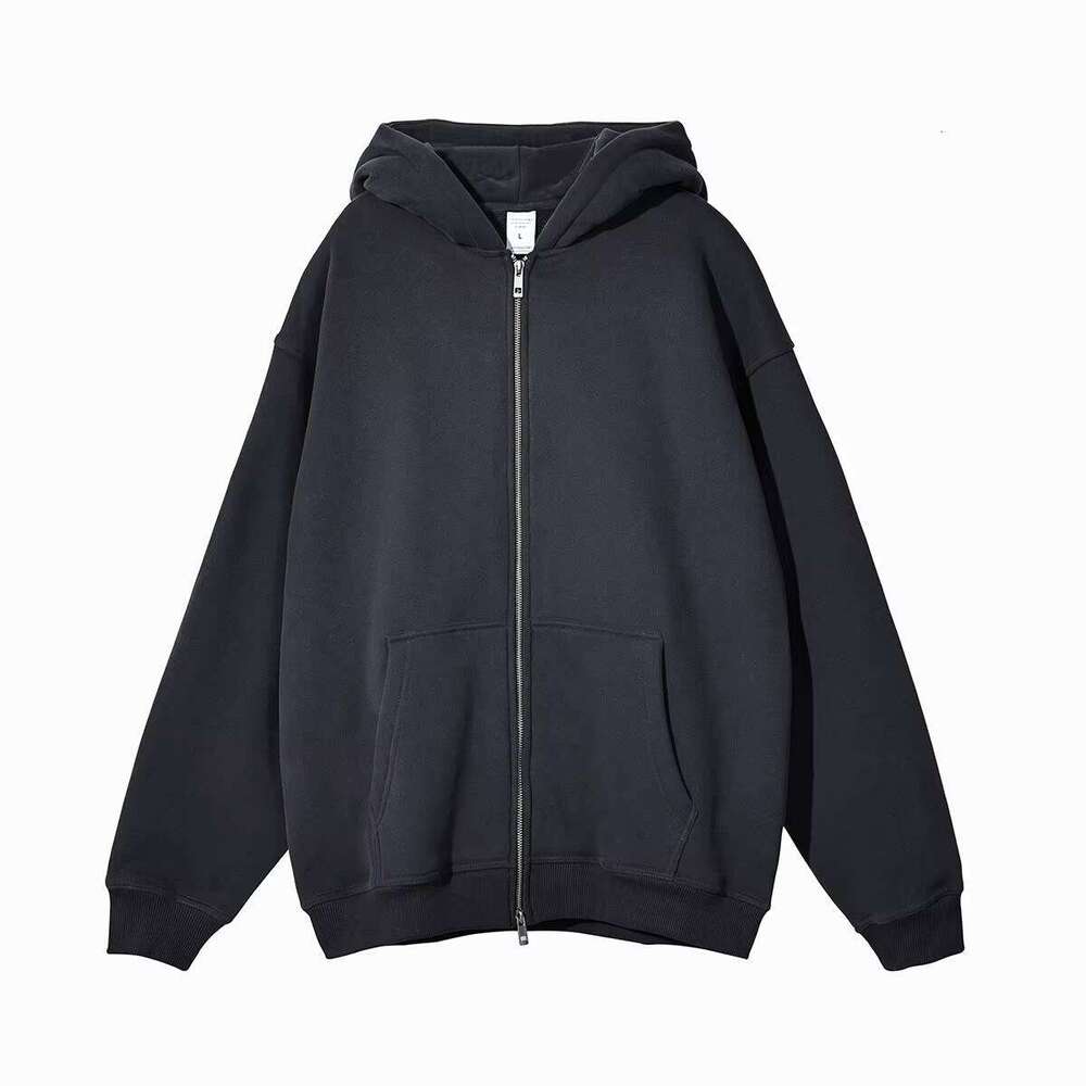 High-Quality Oversized Zipper Cotton Hoodie for Men and Women, Warm Pullover with Silk Screen Powder Puff Print