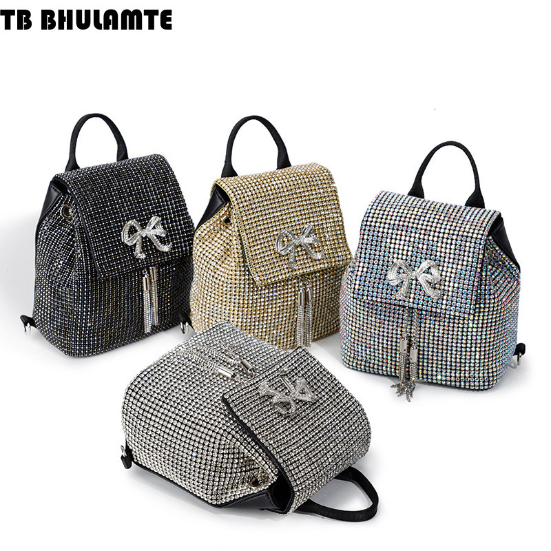 Free Shipping Luxury Bag Designer Bag 2025 New Rhinestone Bag For Women Fashion Simple Inlaid Diamond Backpack Bowknot Tassel Shiny Diamond Evening Ba