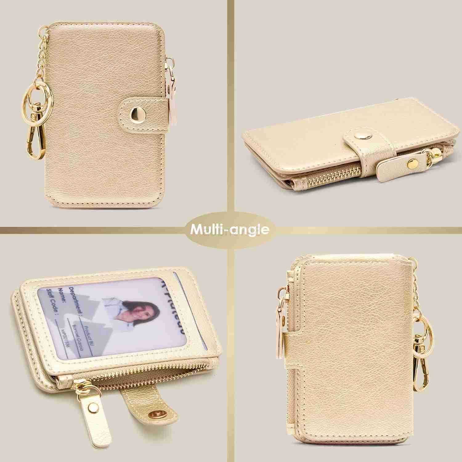 Keychain wallet Rfid Blocking CARD Holder Leather Zipper Card Case for WomenZ250910