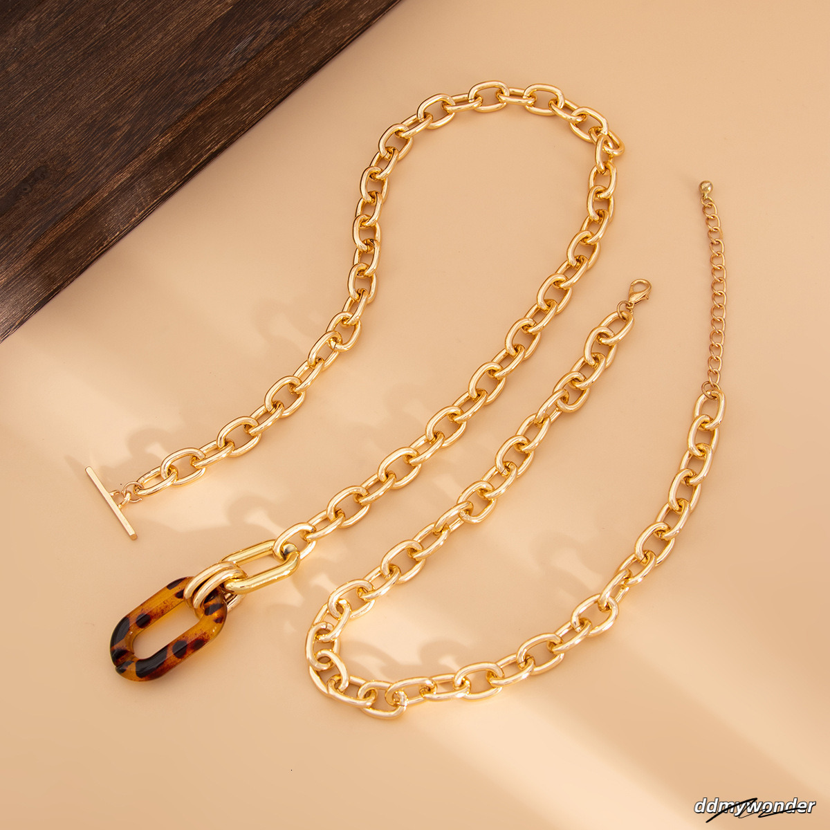Accessories Fashion Geometric Leopard Print OT Buckle Sweet Cool Personality Metal Chain Necklace Set