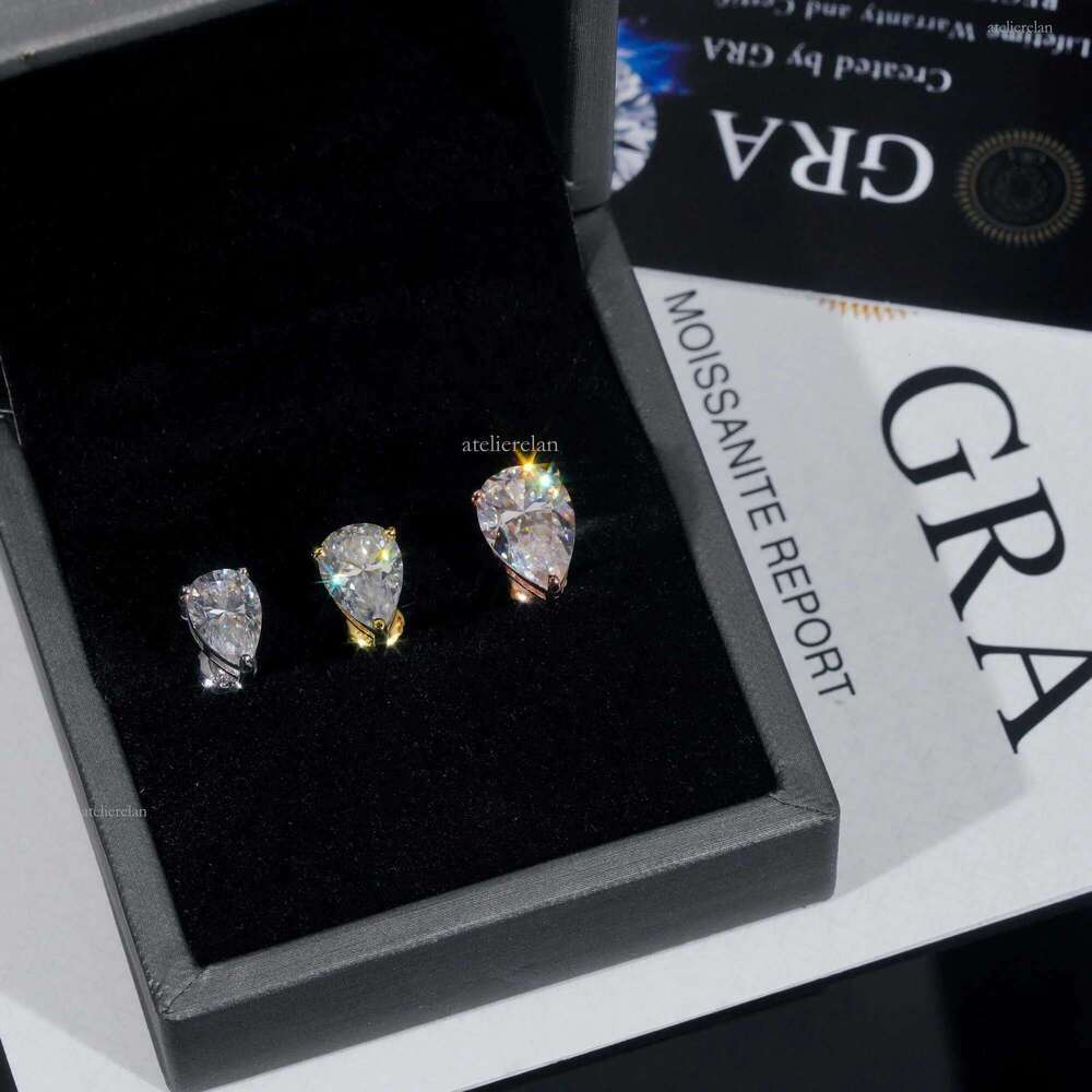 Wholesale Price Fine Jewelry Women Sier Pear cut Moissanite Dia Stud Earrings GRA Certificated