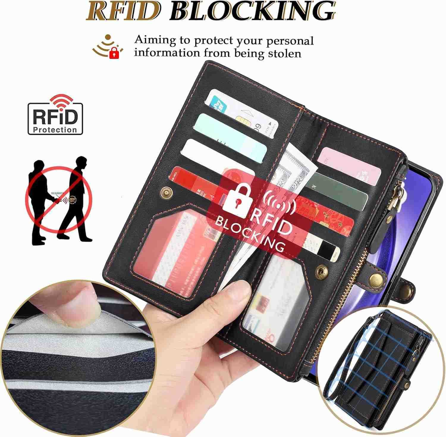 for iPhone 16 Pro Wallet Case for Women Support Wireless Charging with RFID Blocking Card Holder PU Leather Wallet Detachable Magnetic Phone Case Cros