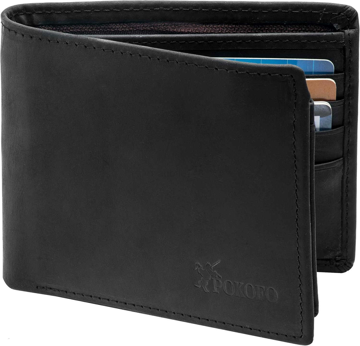 RFID Blocking Genuine Leather Bifold Wallet for Men with Zipper and 2 ID WindowsZ250910