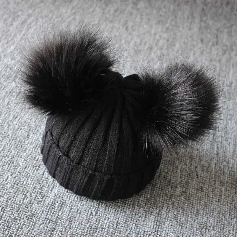 1PC 02 Years Winter Warm Children Knitted Hat Infant Kids Baby Wool Hat Knit Beanie C Windproof Big Pompom Boys Girls BeaniesXJ250910