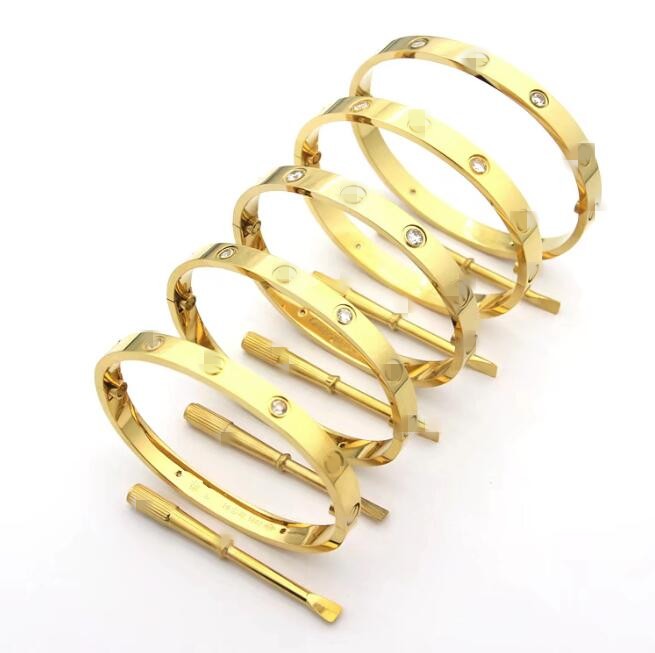 Classic diamond Small Big Luxury designer 8mm bangle jewelry stainless steel 18K silver gold rose bracelets & bangles boy men women girl 16cm 17cm 18cm 19cm 20cm 21cm