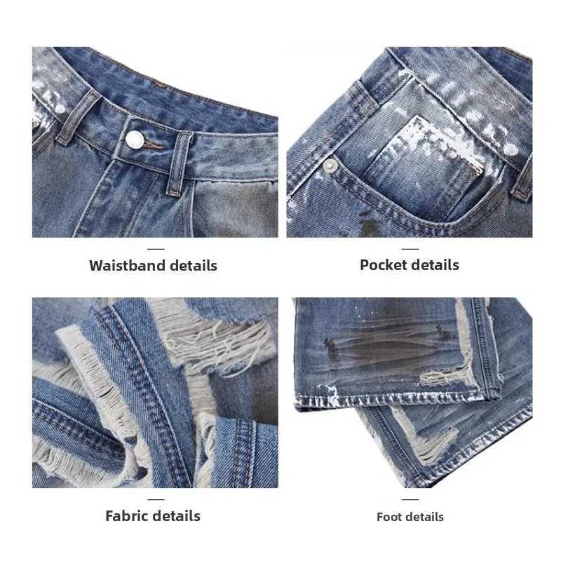 Loose Fit Wide Leg Distressed Denim Pants Women Vintage High Waist Ripped Jeans Light Wash Raw Hem Casual Y2K Street Fashion XL Z250910