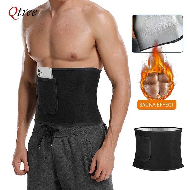 Qtree Men Sauna Sweat Belt Body Shaper Waist Slimming Bandage Wrap with Pocket Abdomen Belly Tummy Control Shapewear W250910