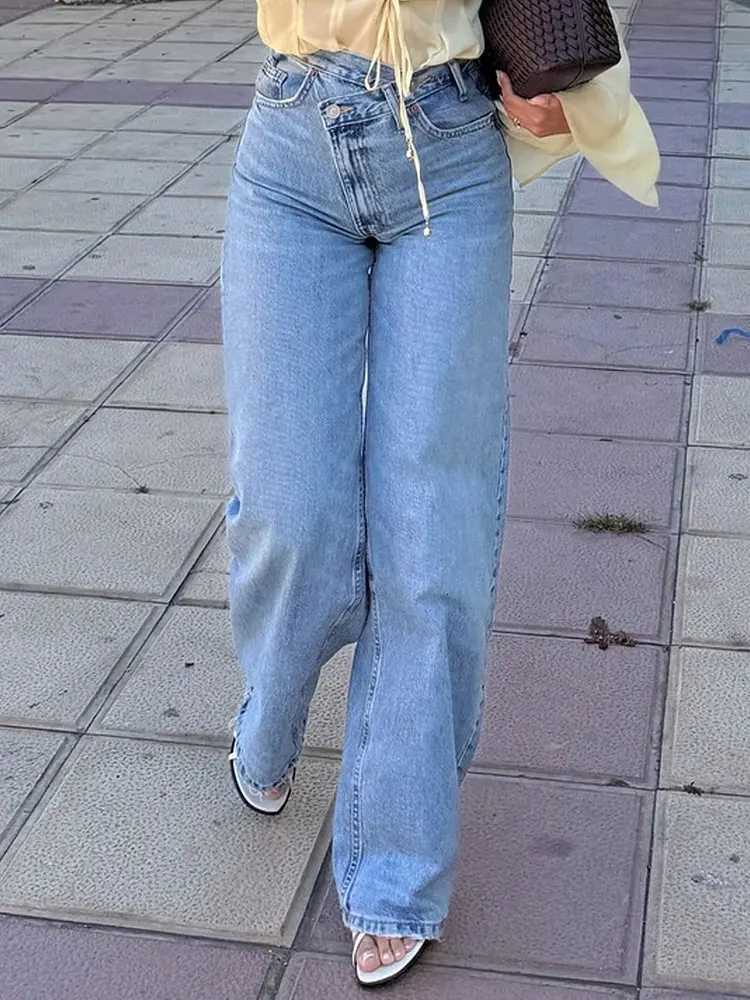 TRAFZA Women 2025 Fashion Straight Jeans Vintage Solid Casual High Waist Wide Leg Denim Pants High Street Lady Trousers Jeans Z250910
