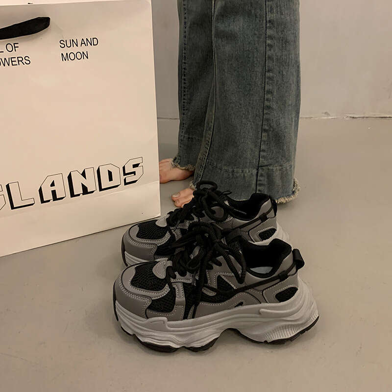 Thick-Soled Dad Sneakers for Women 2025 Spring and Autumn New Mesh Breathable Women's Silver Height-Increasing Casual Sports Shoes