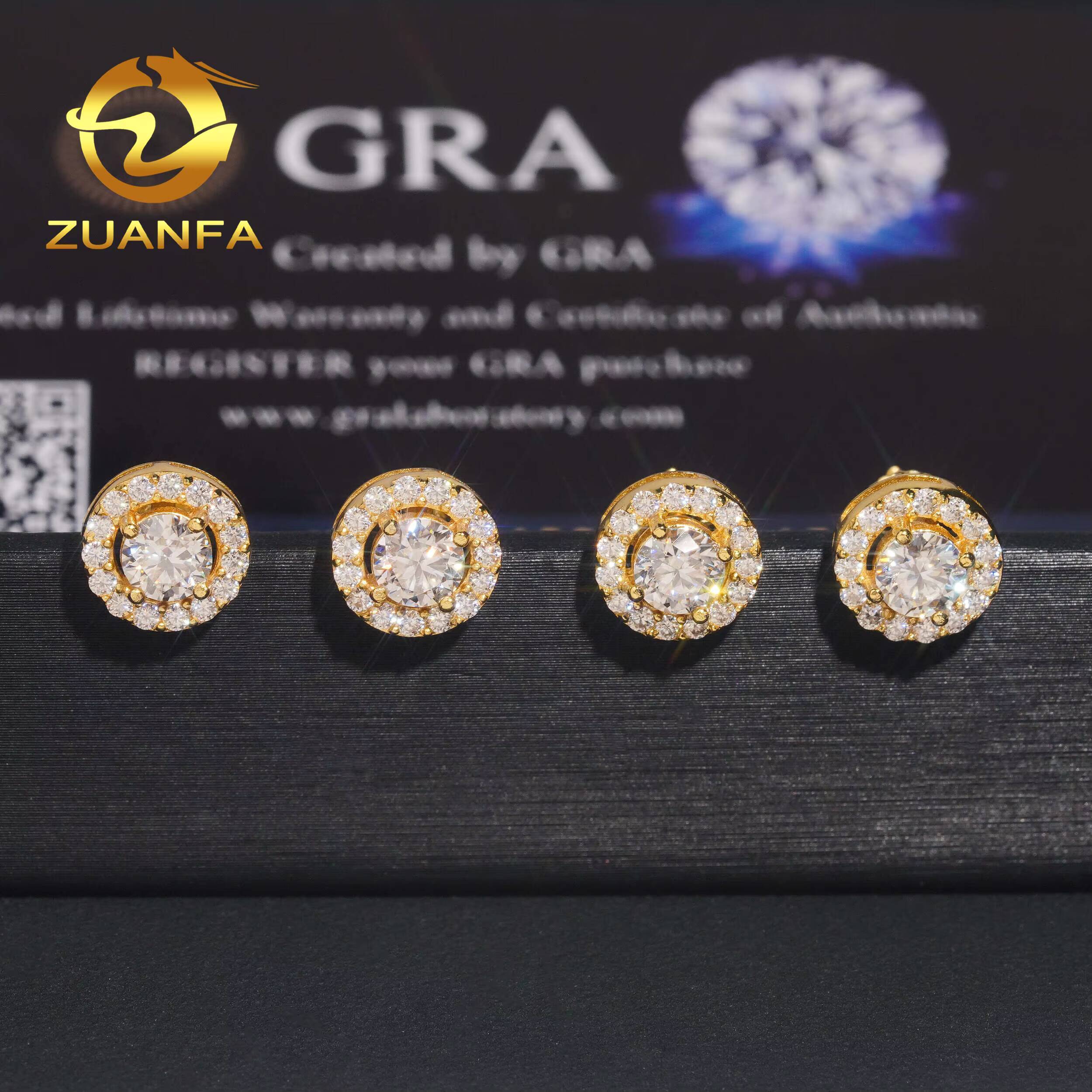 Fashion Round Halo Earrings Cluster Moissanite Diamond 925 Sterling Silver Iced Out Moissanite Screw Back Earrings