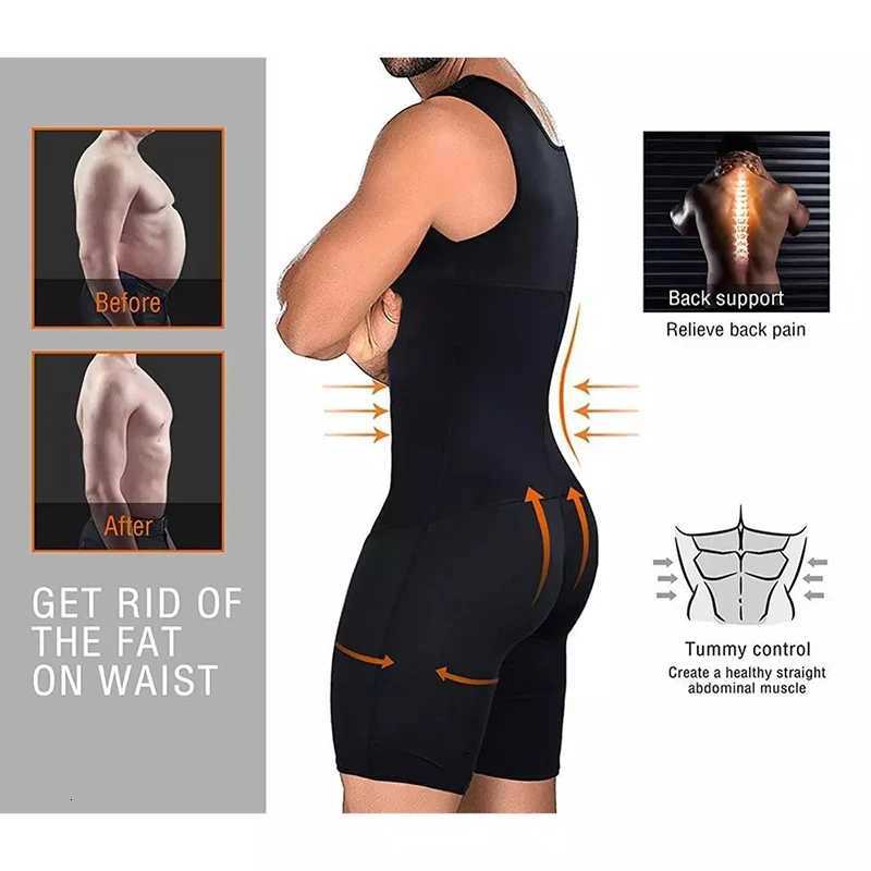 Men Tight Slimming Bodysuit Zipper Compression Shapewear Waist Hip Enhancer Men Boobs Shaping Underwear Open Crotch Faja W250910