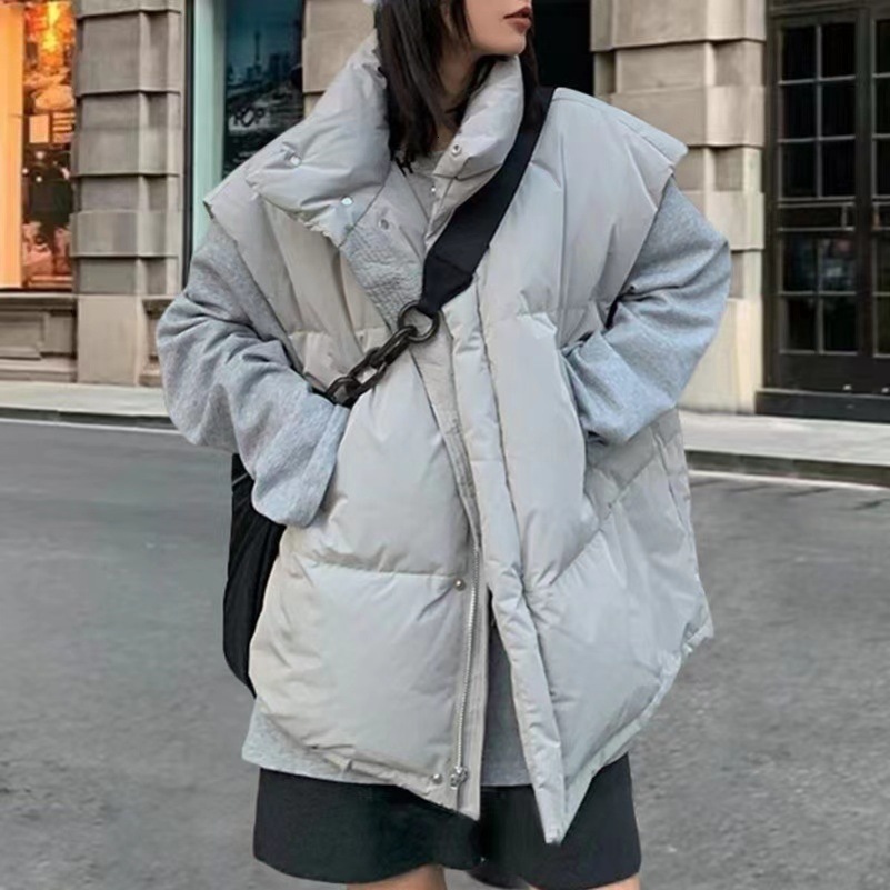 Autumn Winter Puffer Vest Quilted Padded Warm Womens Oversized Stand Collar Full Zip Sleeveless Bubble Coat Outwear 250909