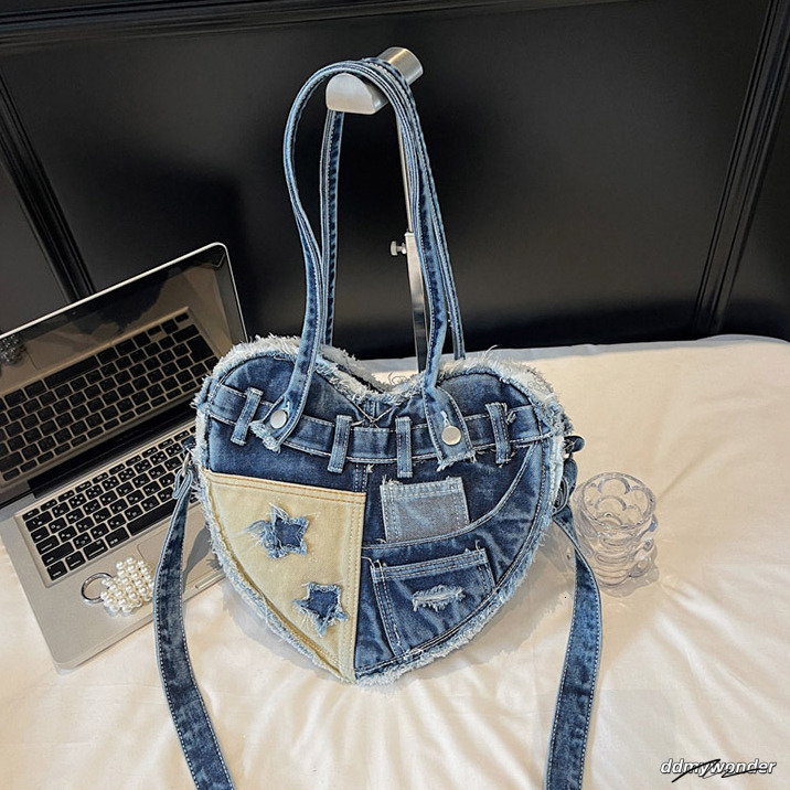 Vintage Women's Fashion Style Love Demin Single Underarm Bag Casual Versatile Cross Shoulder Handbag 250315 ddmywonder ddmywonder ddmywonder