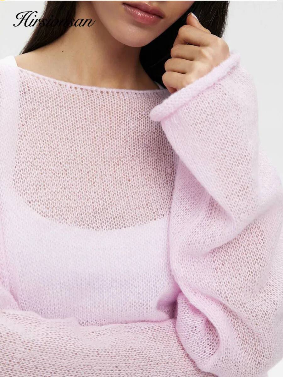 Hirsionsan Elegant Sweater 2024 Summer Autumn Casual Fashion Loose Women Pullovers Chic Pink White Jumper Sueter Mujer dongdumaoyi