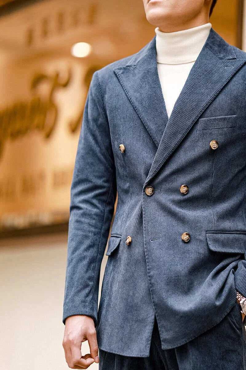 Caramel corduroy vintage mens suit 2piece set Suit Coat Suit Pants Mens customized suit AutumnWinter Business Mens Jacket W250910