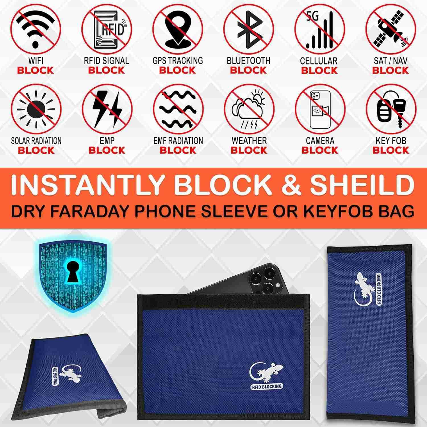 Travel Tech Blue Nylon Faraday Bag Signal Blocker for Cell Phone Car Key FOB Data Privacy BLUE NYLON Z250910