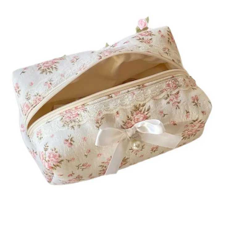 Womens black lace Bow Makeup Bag Large Capacity Toiletry Bag Travel Cosmetic Organizer Cute Ins Style Portable Pouch for WomenXJ250910