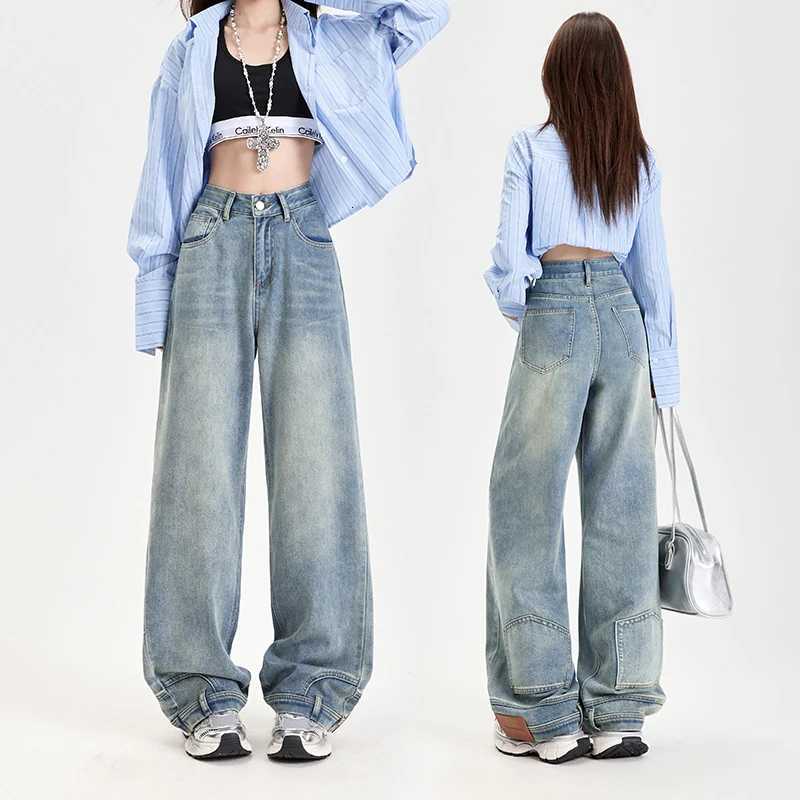 Ins Fashion American Retro Baggy High Waisted Jeans Woman High Street Denim Pants Reversible Trousers Streetwear Y2K Loose Jeans Z250910