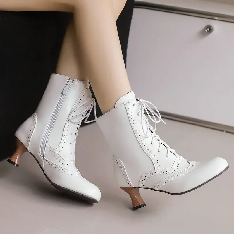 Victorian Boots For Women Vintage Granny Boots Cosplay Costume Shoes Renaissance Ankle Boots High Heel Lace Up Booties With Zip 250910