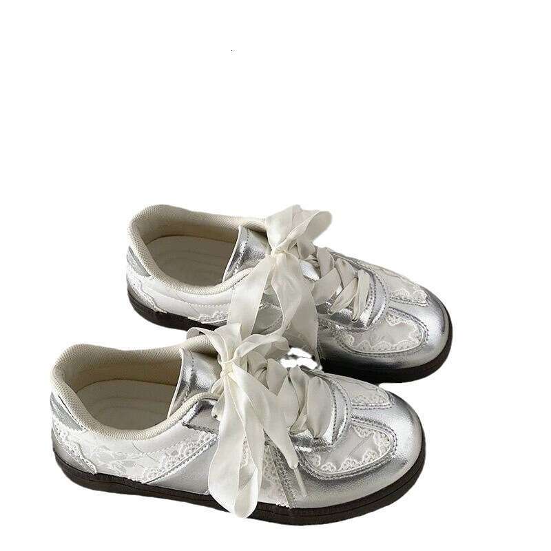 2025 Spring and Autumn New Silver German Training Casual Sports Sneakers Versatile Flat Lace Edge White Shoes