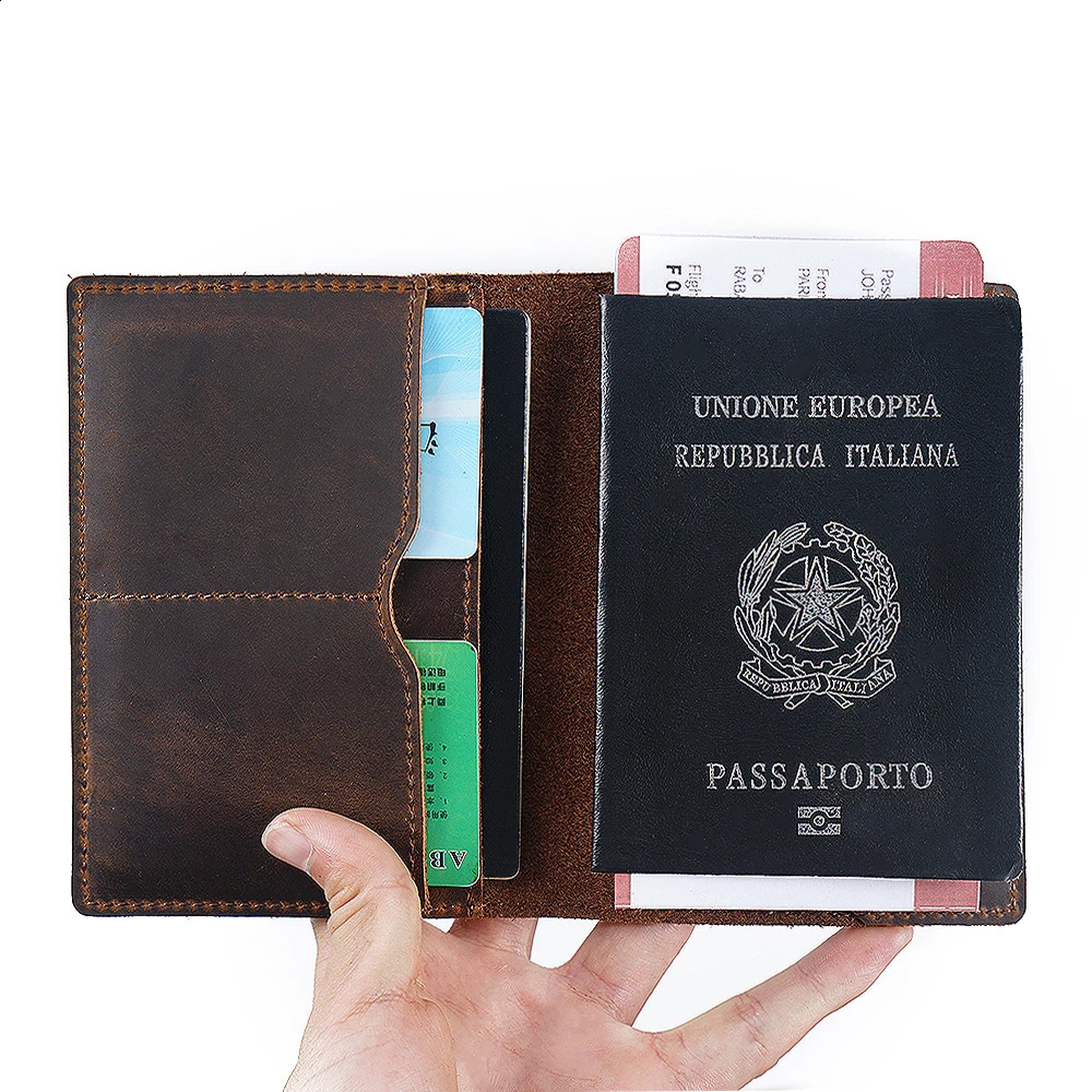 Arrivals Genuine Crazy Horse Leather Passport Cover Solid Credit ID Card Case Holder Business Unisex Travel Wallet250906