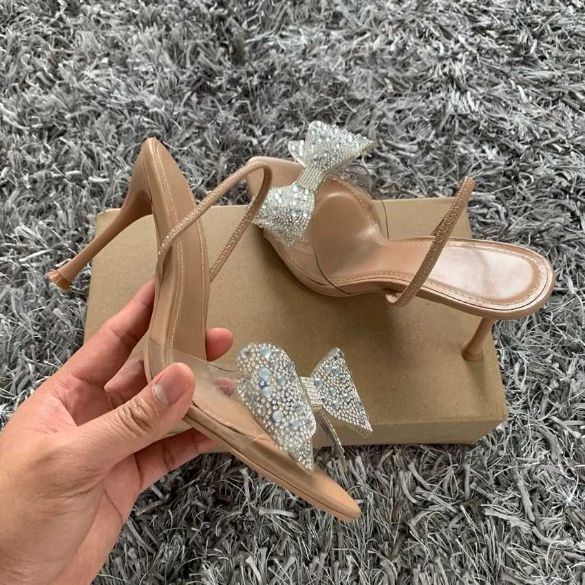 Summer Women High Heel Sandals Transparent PVC Heels Luxury Rhinestone Bow Slingbacks Female Sexy Party Wedding pumps Shoes W250910