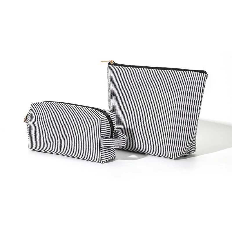 2 Pcs Set Womens Cosmetic Bags Large Capacity Ladies Stripe Toiletry Bag Makeup Case Travel Female Storage Handbag Clutch PurseXJ250910