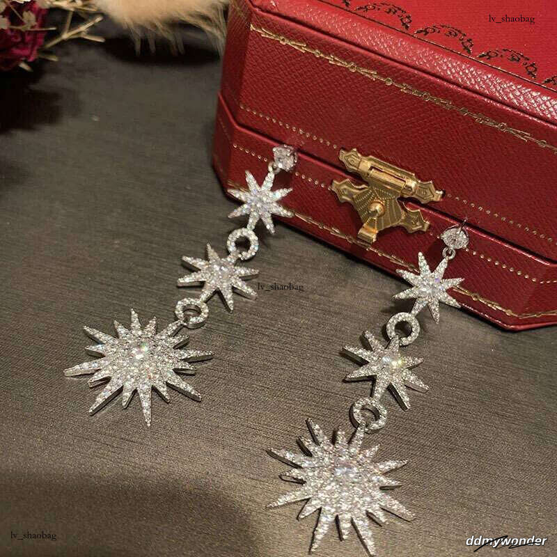 Suower Eight-Pointed Star Sweet S Sier Needle Super Fairy Elegant Temperament Internet Celebrity Tassel Long Floral Earrings ddmywonder ddmywonder