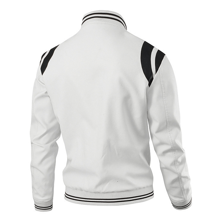 European Size S-XXXL Men's Leather Jacket Casual Fashion Patchwork Leather Jacket Motorcycle Baseball Collar Coat for Men 42