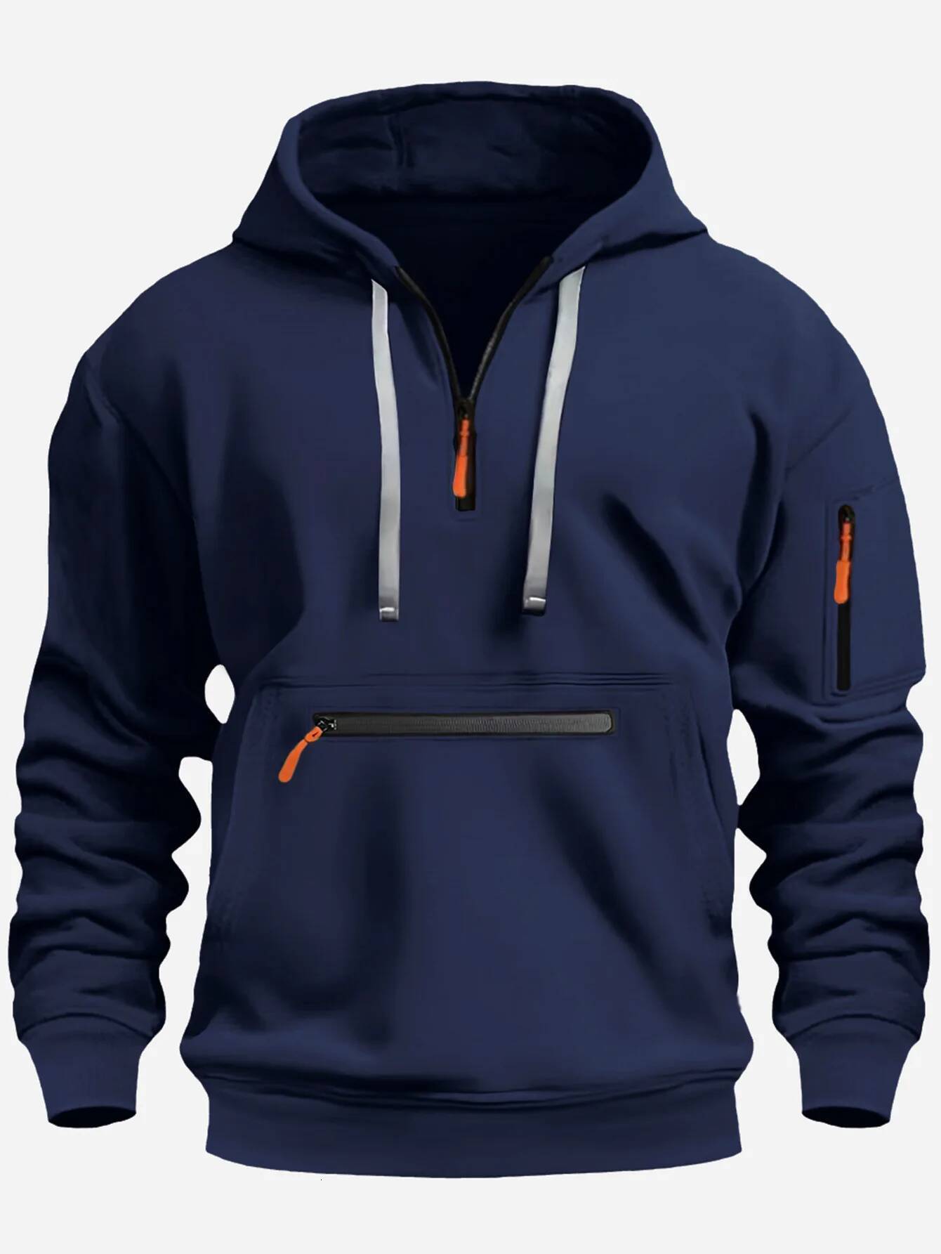 2024 Men's Hooded Sweater Leisure Sports Pullover Retro Haruku Long Sleeve Zipper Multi-pocket Casual Loose Coat Street Wear dongdumaoyi
