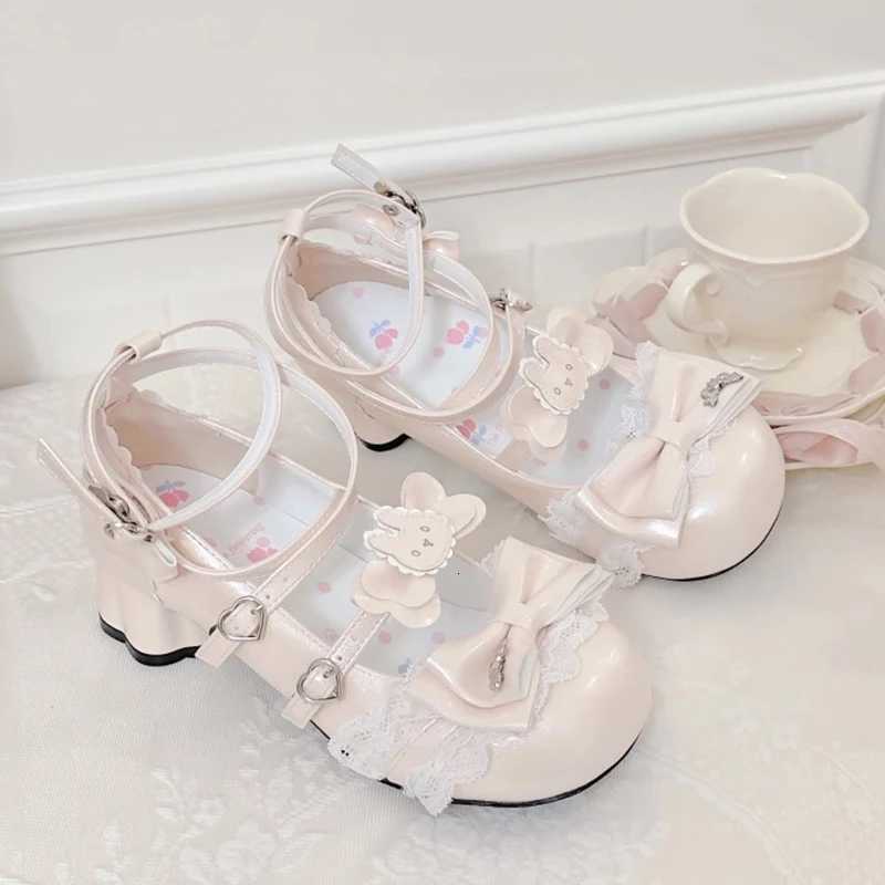 Lovely Girls Lolita Bowknots Rabbit Pumps ShoesWomen Students Cute Cat Claw Heel Ankle Straps Mary Janes W250910
