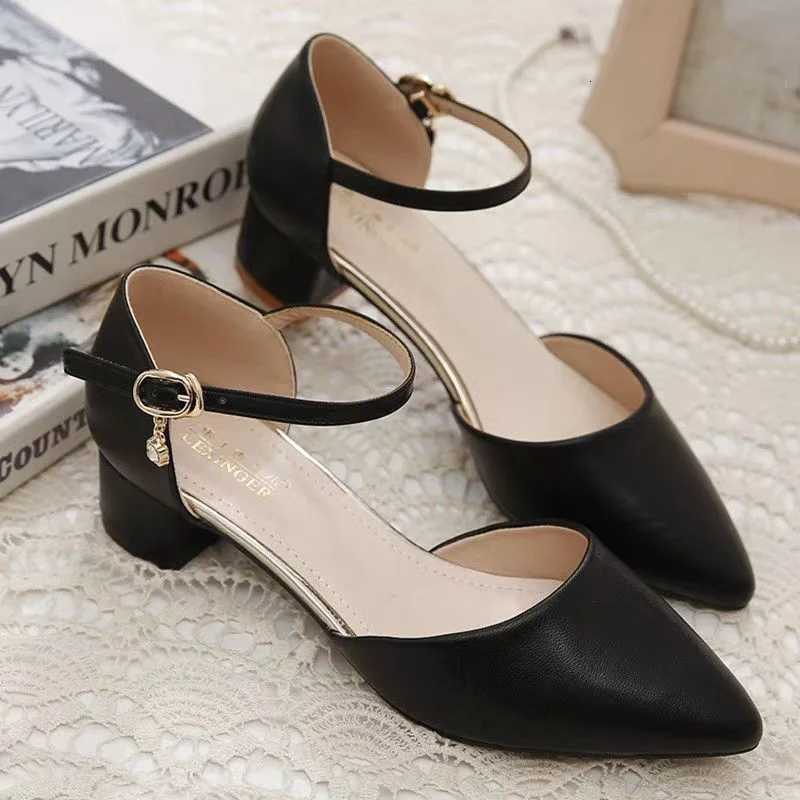 sapatos femininas women fashion sweet point toe black patent leather buckle strap square heel shoes lady beige work shoes ca390 W250910