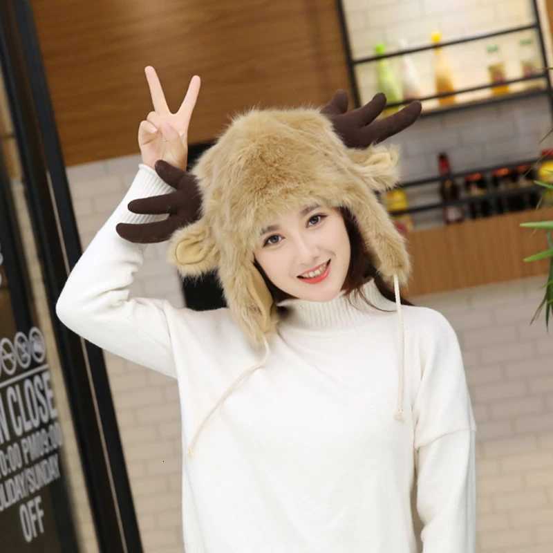DXAE Women Faux Fleece Fuzzy Plush Winter Trper Hat Ski C Ear Fls Cold Weather Snow Ski Cute Antlers Horns Ears EarmuffXJ250910