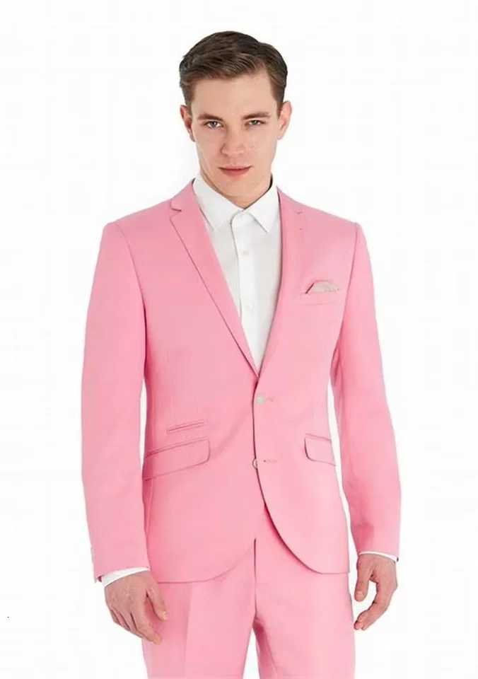 Mens Pink 2Piece Casual Suit Single Breasted 2Button Blazer Pants Set for Wedding Party Prom Lightweight Comfort Fit W250910