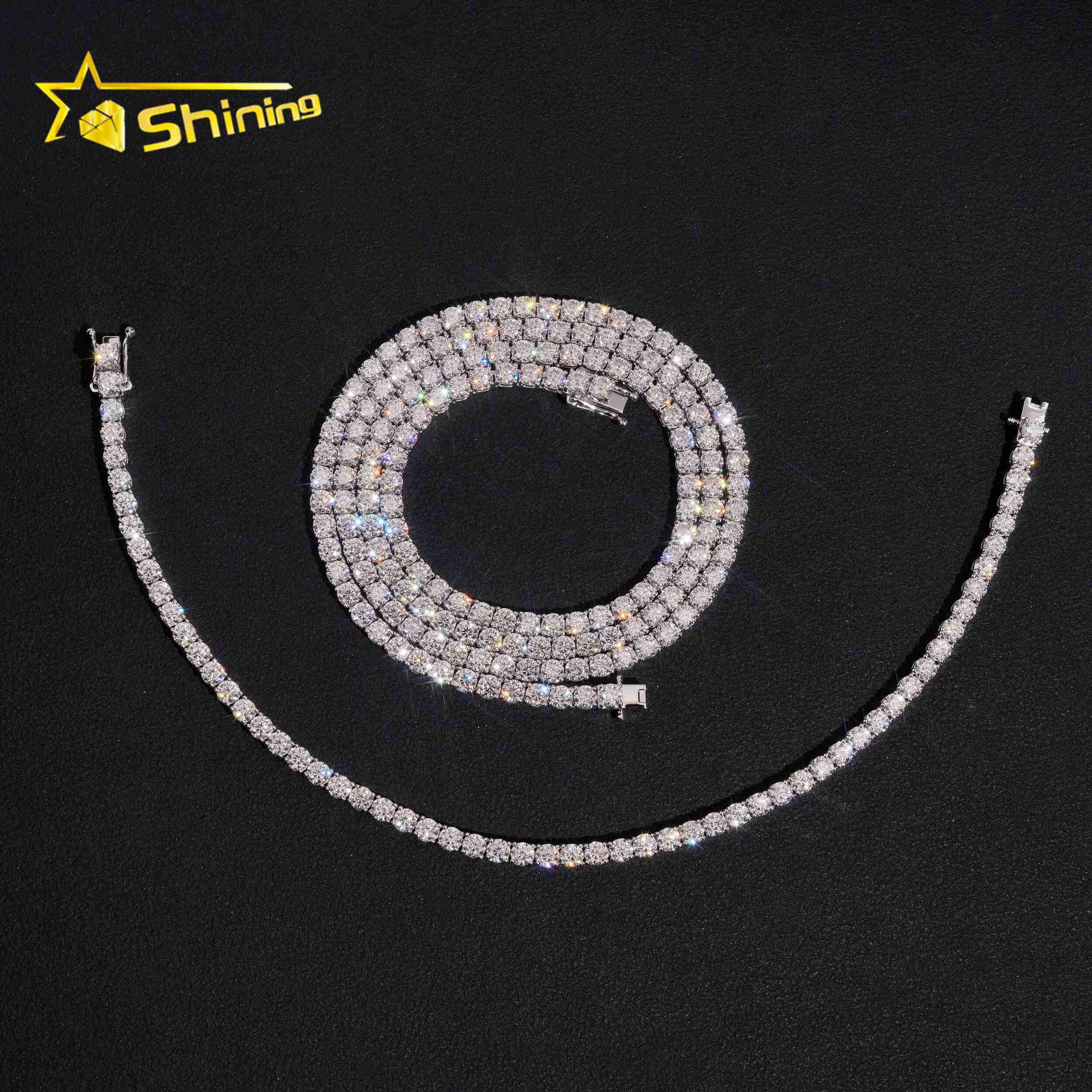 Pass Diamond Tester Men Jewelry 10K Real Gold VVS Moissanite Diamond Tennis Chain 3MM
