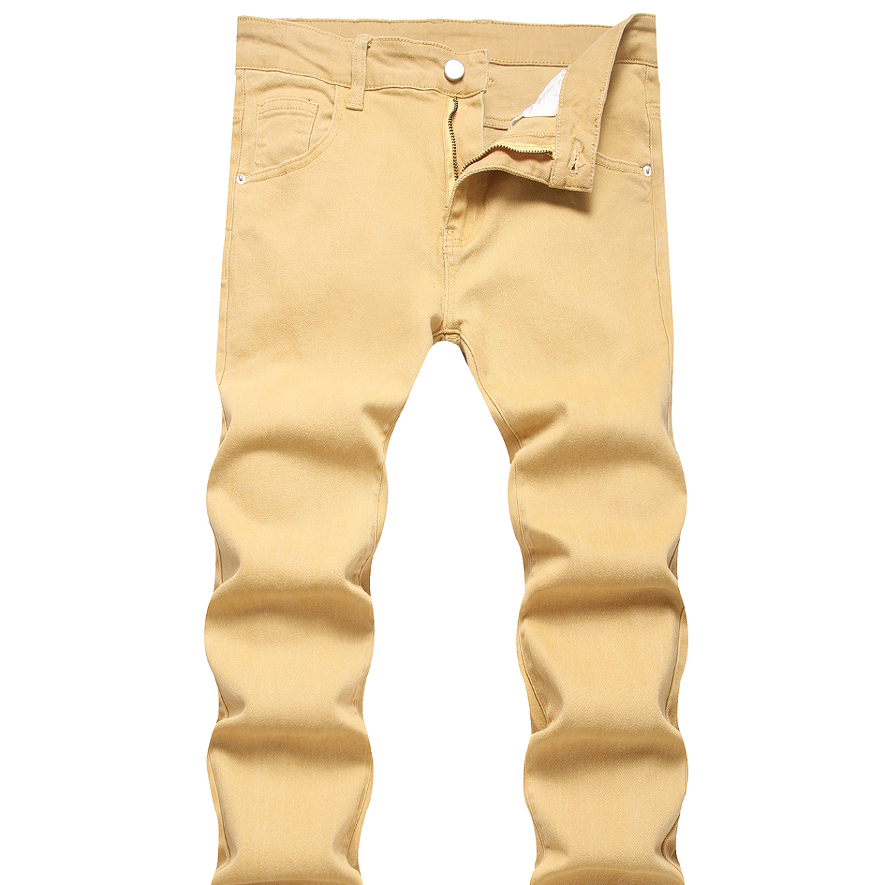 Men's Jeans Men's Slim - Fit Elastic Khaki Denim Long Jeans - High - Street Trendy Solid Color Style-DH005