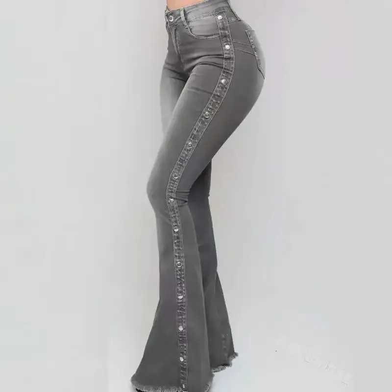 Jeans High Waist Strecth Denim Flare Pants Women Vintage Trousers Buttons Denims Streetwear 2024 Autumn Female Floor Length Z250910