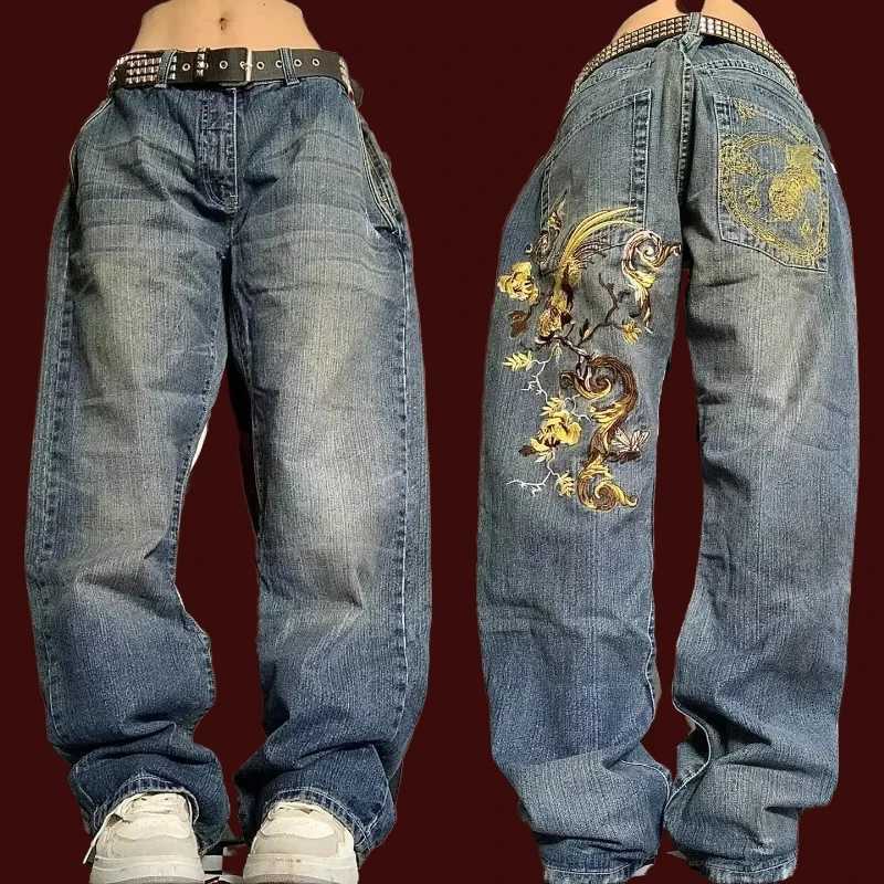 2024 New American Trend Retro Hiphop Embroidery Pattern Baggy Jeans For Men And Women Y2K Harajuku Gothic Wide Pants Streetwear Z250910