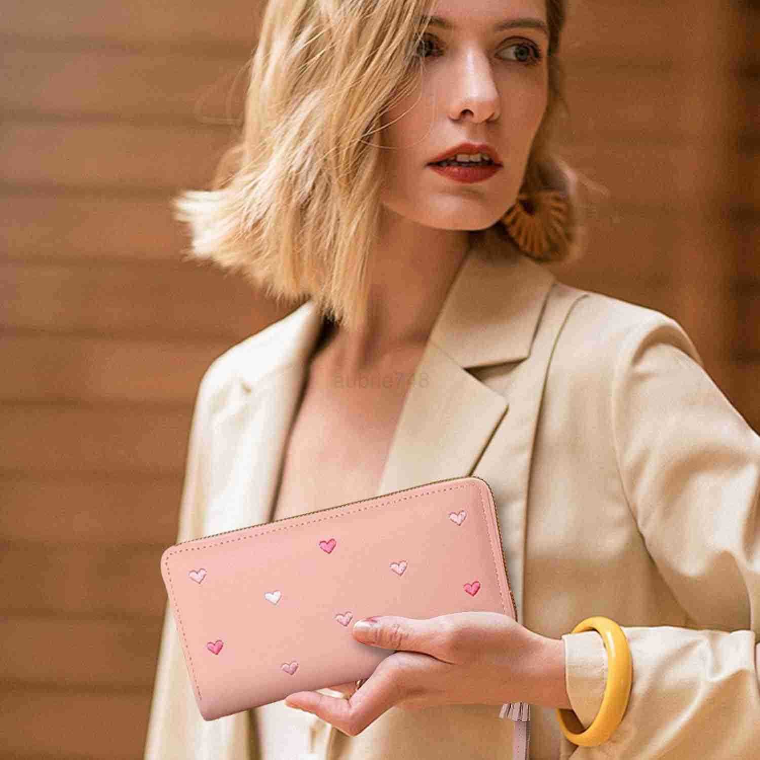 Womens Wallets PU Leather Ladies Wallet Wristlet Wallets for Women with Detachable Handle Multi Slots Travel Wallet Womens Wallet for Shopping Dating 