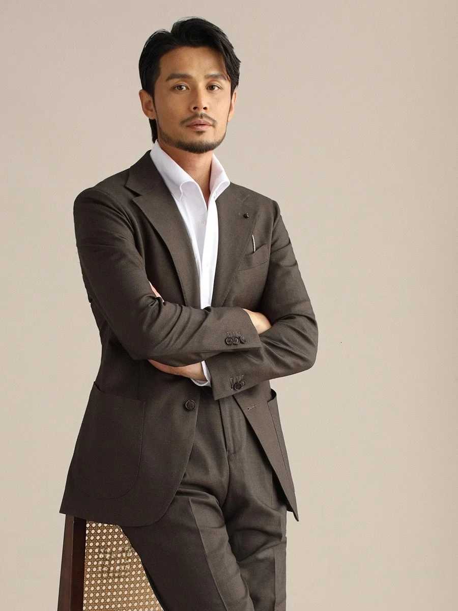 CULTUM Neapolitan Wedding Suit Set Mens Easy to Maintain Busin Casual Cotton Blend Double Cuffed Tuxedo for om W250910