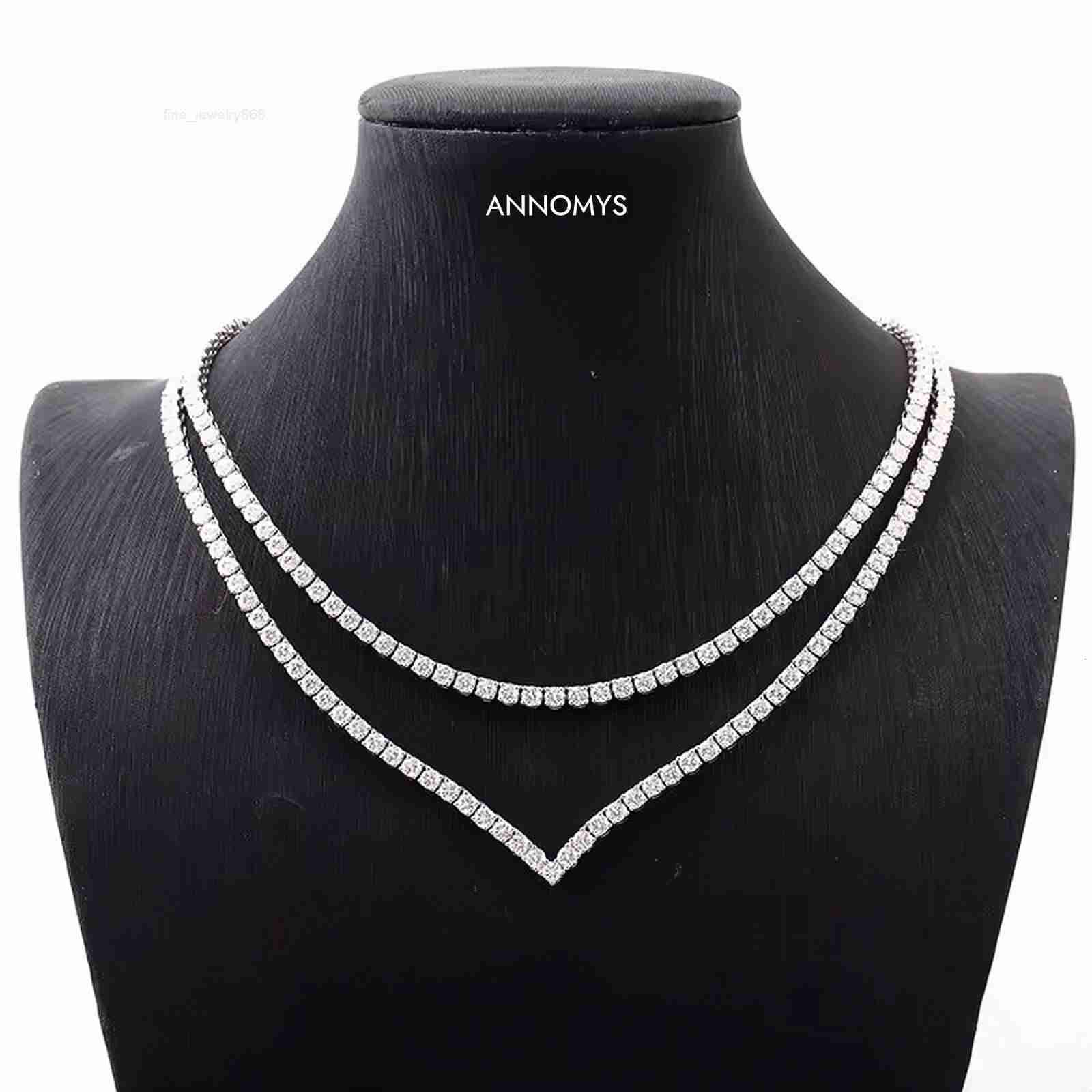 Silver 925 Original 1424 Inches Brilliant Cut Diamond Test Past D Color Moissanite V Tennis Necklace for Women Fine Jewelry