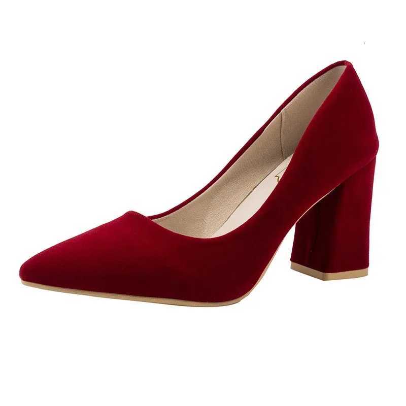 French Red Wedding Shoes for Women 2024 SpringSummerAutumn New Pointed Thick Heels Not Tiring Feet Bride Shoes W250910