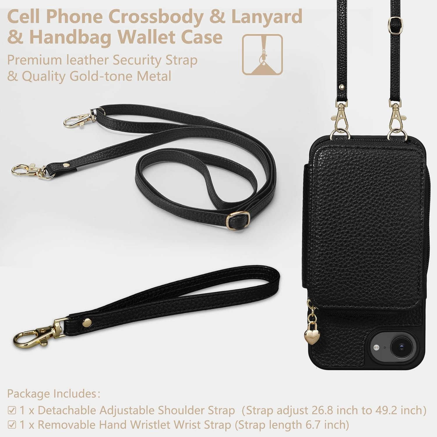 Case for iPhone 16e 2025 61 Case Wallet Crossbody Zipper with RFID Blocking Card Slots KickstandHandbag Zipper Flip Cover with Wrist Strap for iPhone 