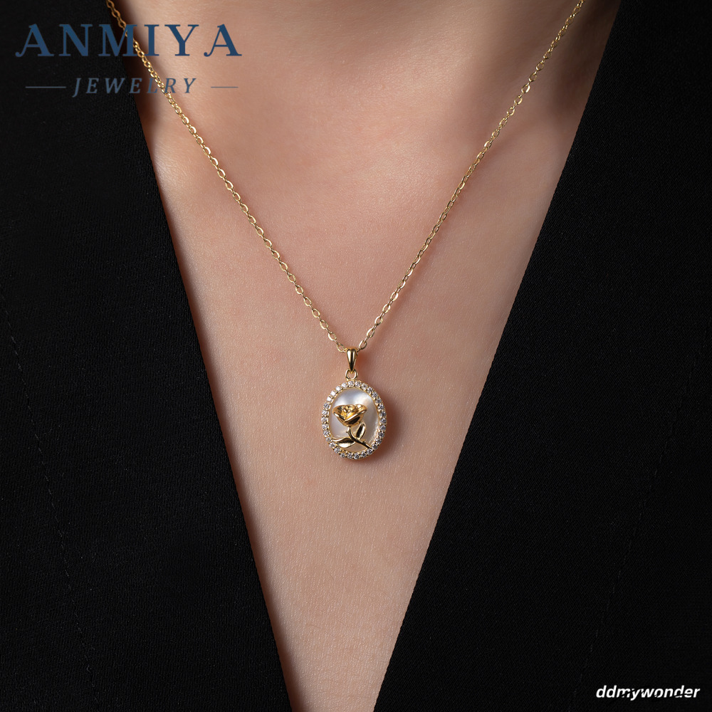Vintage Rose Round Shape Zircon Sterling Sier Link Chain Fashionable Flower Pattern Necklace For Girls ddmywonder ddmywonder ddmywonder ddmywonder