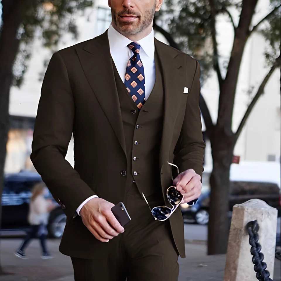 Blue Formal Mens Suit 3 Piece Set Slim Fit Jacket Pants Vest Wedding Groom TailorMade Tuxedo Blazer XS5XL W250910