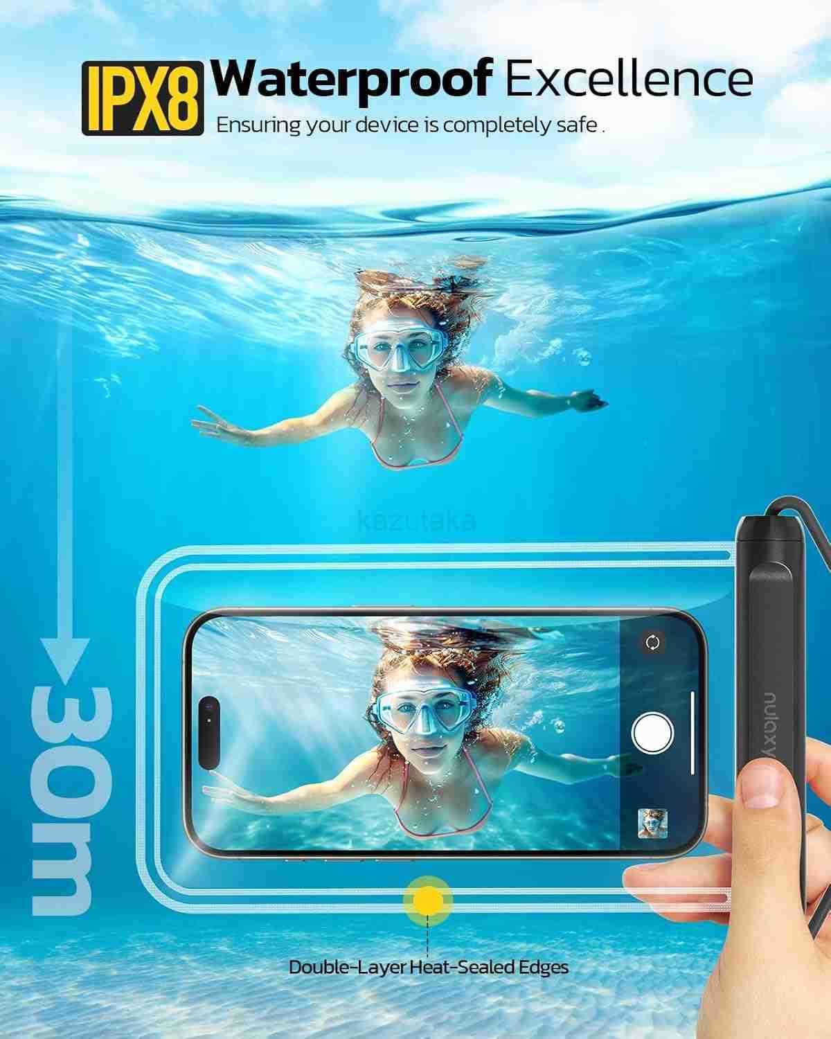 2 Pack IPX8 TPU Waterproof Phone Pouch Double Sealing Cell Phone Dry Bags with Lanyard Fit up to 75 Devices Protector Case for iPhone 15 14 13 12 11 P