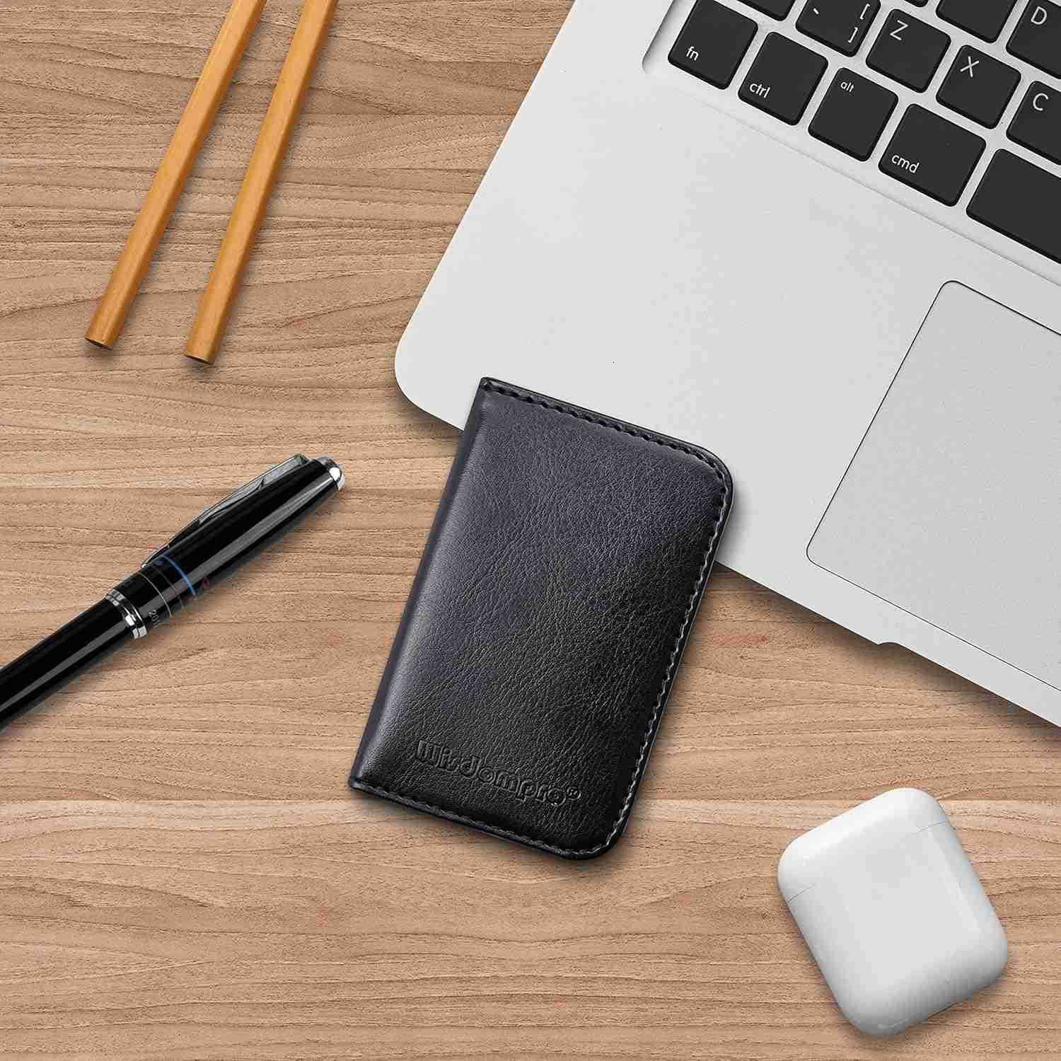 Business Card Holder 2Sided PU Leather Folio Name Card Holder Wallet Case with Magnetic Shut for Men and Women Ultra Slim and ThinZ250910