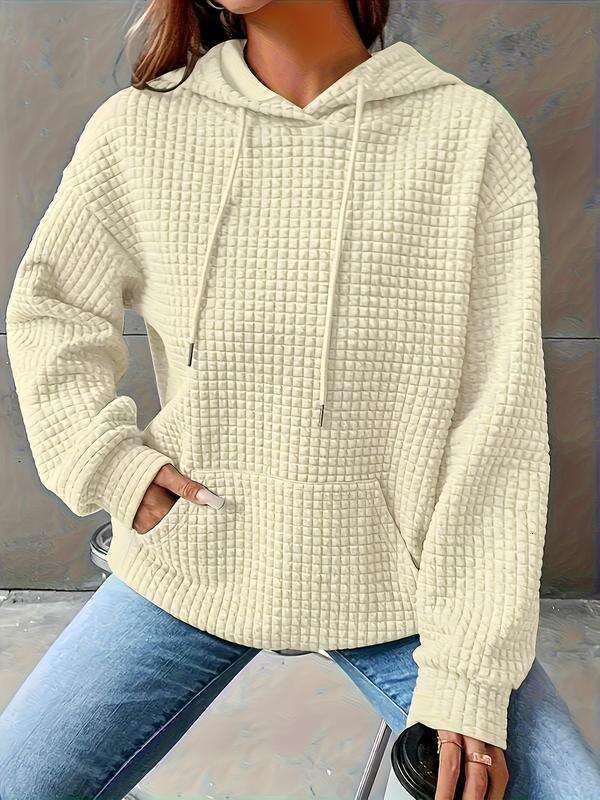 Women's Fall Winter Hooded Sweatshirt, Casual Loose-Fitting Long Sleeve Pullover, Drawstring Design, Plain Color, Comfortable & Stylish