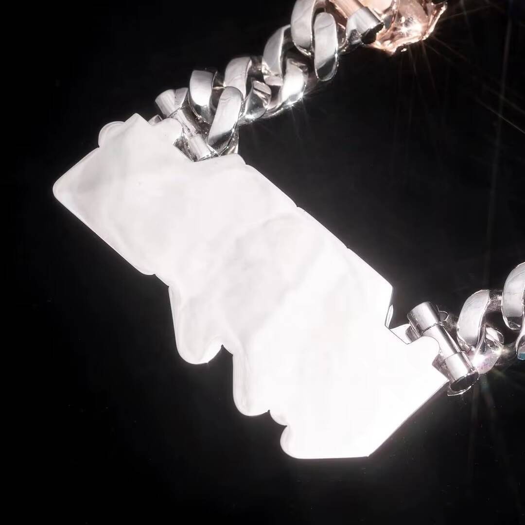 10K Solid White Gold VVS1 Lab Grown Diamond Jewelry Luxury Design Pink Enamel Baguette Diamond Name Cuban Chain Necklace